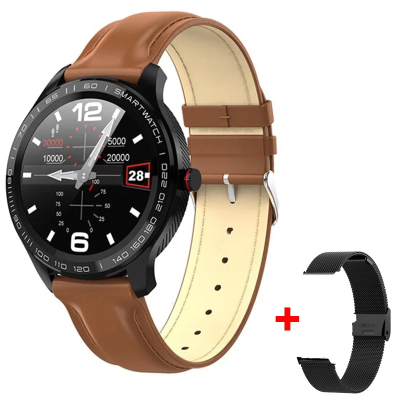 brown add metal LEMDIOE, профессиональные умные часы с длительным временем ожидания, мужские ЭКГ ppg, Bluetooth, умные часы, IP68, водонепроницаемые, для huawei ios, full touch - Цвет: brown add metal