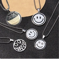 fashion hip hop long chain necklace for women men stainless steel jewelry smiley series chain necklace punk necklaces jewelry