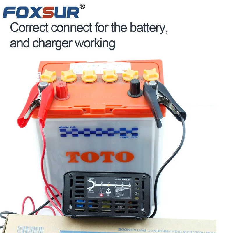 FOXSUR мотоцикл автомобильное зарядное устройство для быстрой зарядки 12v 10A/20A 7-ступенчатая свинцово-кислотный высокой мощности умное устройство для зарядки