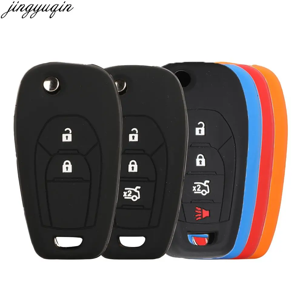 

jingyuqin 52pcs Flip Remote Car Key Fob Silicone Case Cover For Chevrolet Chevy Cruze 2016 2017 Malibu Skin Holder 2/3/4B