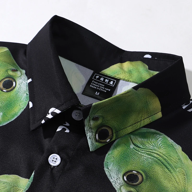 Harajuku Hawaii Shirt Hip Hop Streetwear Funny Ugly Fish Head Print Beach Shirt Men Summer Short Sleeve Casual Fashion Clothing