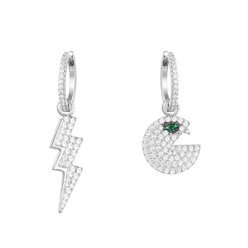 Kelley original 925 sterling silver asymmetric earrings for women A pacman shape Monaco PM brand design fashion luxury jewelry |