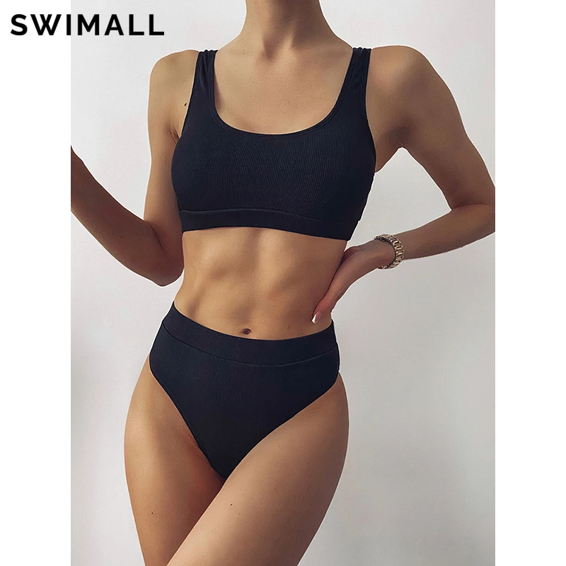 

2021 Sexy Ribbed Bikini Female Swimsuit High Waist Swimwear Women Two-piece Bikini Set Beach Bathing Suit Bather Biquini