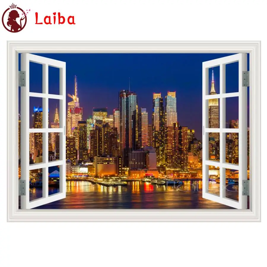 

Diamond Painting Full Square City Night building out of window Needlework Embroidery Landscape Home Decor Picture Of Rhinestones