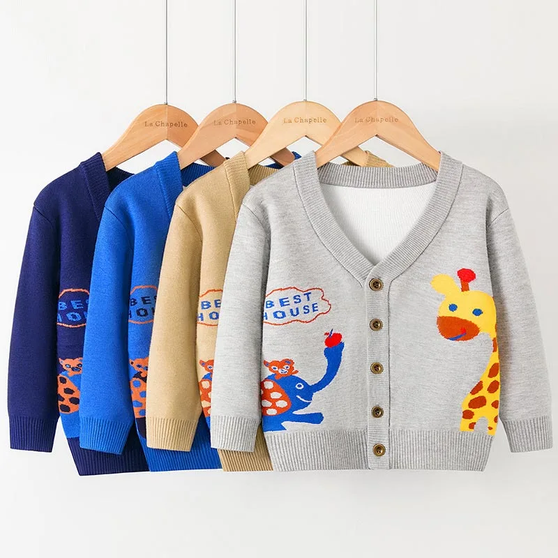 

Autumn Knitted Cardigan Sweater Baby Children Clothing Spring Boys Sweaters Kids Wear Clothes Winter Cartoon Elephant Sweater