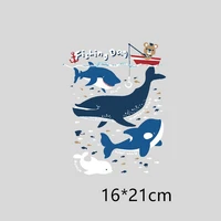 16x21cm cartoon whale iron on patches for diy heat transfer clothes t shirt thermal transfer stickers decoration printing
