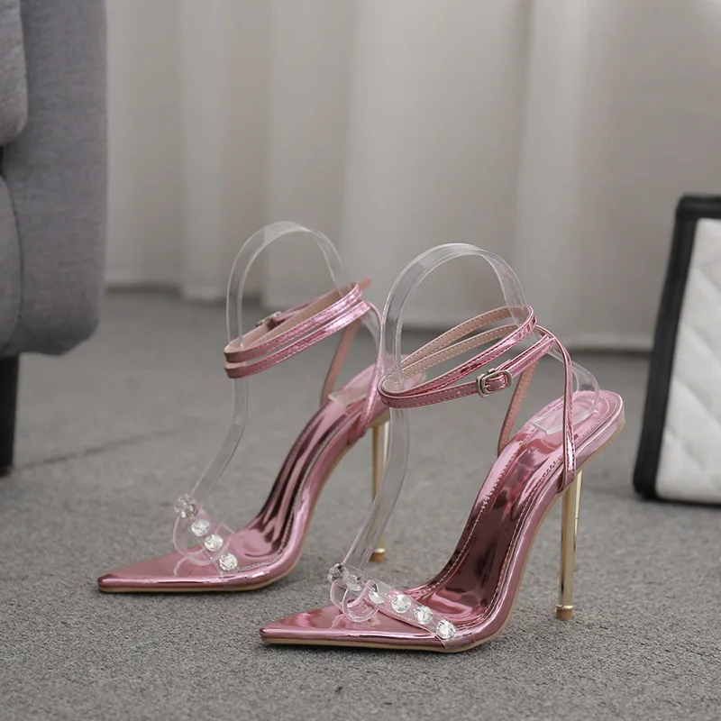 

High 2021 new metal plating heel transparent drill high heel cool