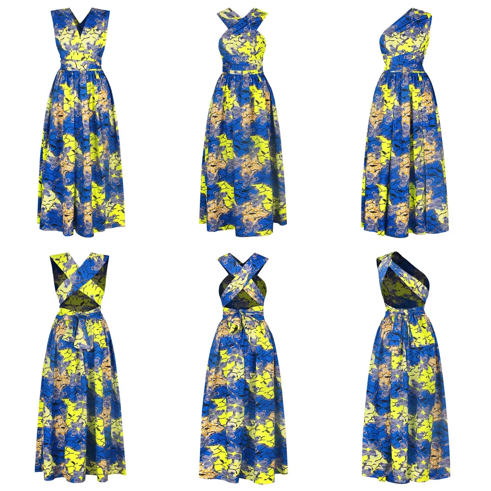 Fadzeco Summer African Dresses for Women New Fashion Robe Dashiki Dress Ethnic Print Backless Sexy African Dress
