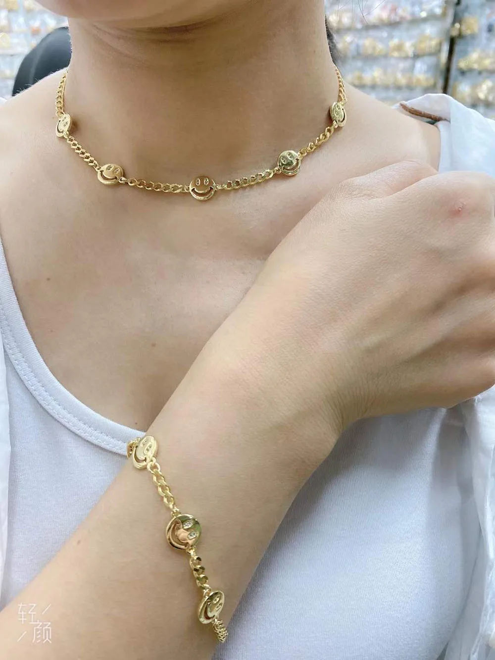 

5Pcs, Fashion Jewelry Hip-hop Female Cute Happy Smiley Smile Smiling Face Necklace and Bracelet Men Women