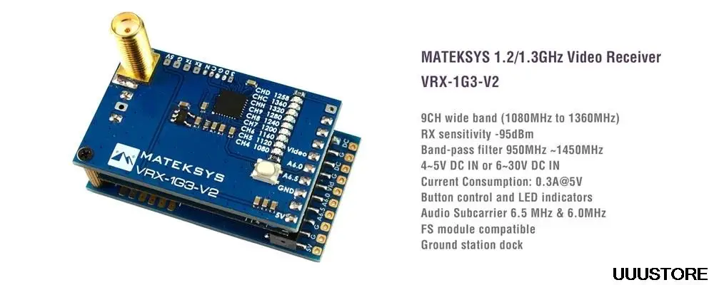 Видеопередатчик MATEK Systems VTX-1G3SE-9 1 2 ГГц 3 9 каналов FPV с приемником видео VRX-1G3-V2 |
