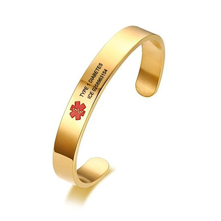 

Классические открытые браслеты с гравировкой на заказ медицинский браслет с оповещением ID браслет из нержавеющей стали с-образной кнопкой ...