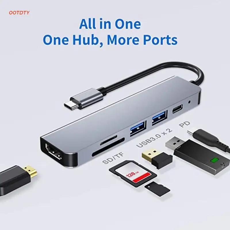 

USB C Hub, Power Expand+ 6-in-1 USB C Hub Adapter2 USB 3.0 Ports, TF/SD Card Reader, USB-C Power Delivery