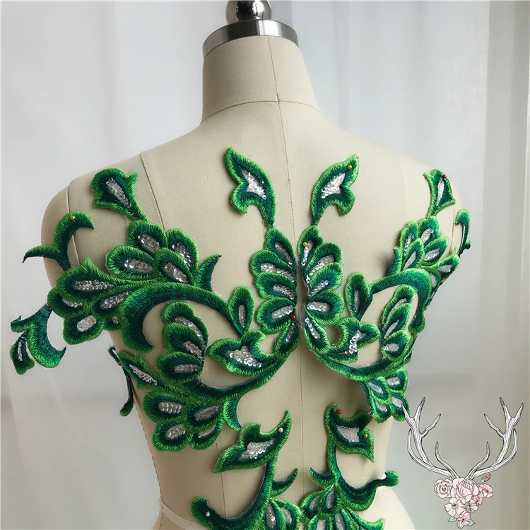 4 шт./лот зеленые вышитые кружевные нашивки Ремесло Материал Аппликация DIY шитье