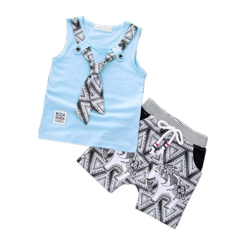 Летняя одежда для маленьких мальчиков и девочек жилет с имитацией галстука шорты