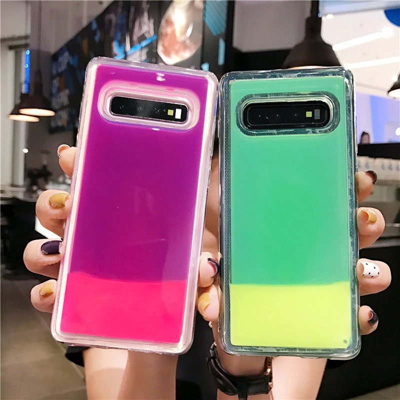 Светящиеся неоновые песок чехол для Samsung Galaxy S8 S9 S10 Plus Note 8 9 J3 J5 J4 J6 J8 A6 A7 A8 A9 2018 A10 A20 A30