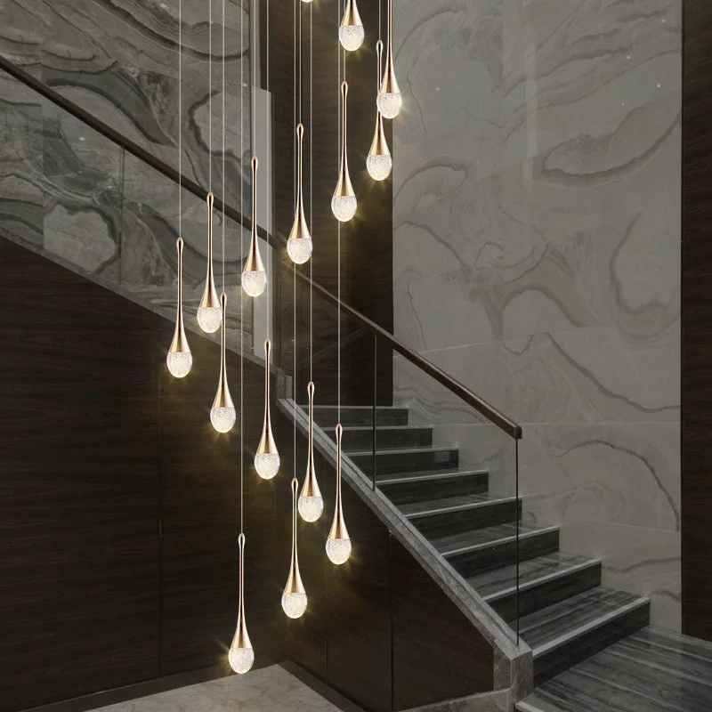 

Loft Lighting Luxury Modern Minimalist Style Crystal Staircase LED Chandelier Villa Living Room Diningroom Hotel Counter Ceiling