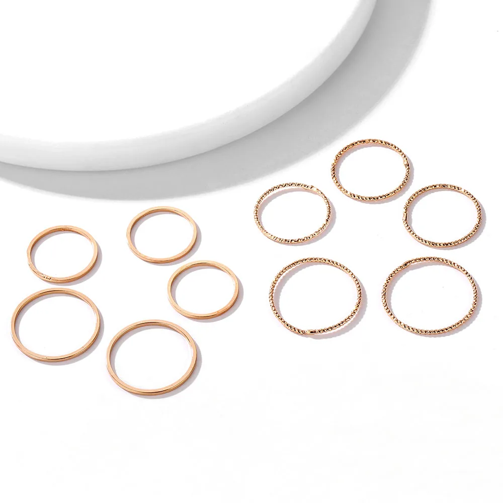 FAMSHIN 8 Pcs/Set Fashion Design Round Gold Color Rings Set For Women Handmade Geometry Finger Ring Set Female Jewelry Gifts