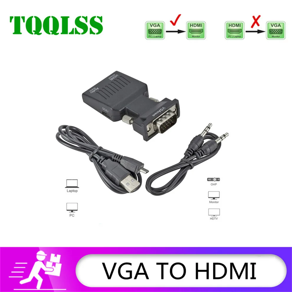 TQQLSS преобразователь из VGA в HDMI поддерживает 1080P Разрешение подходит для