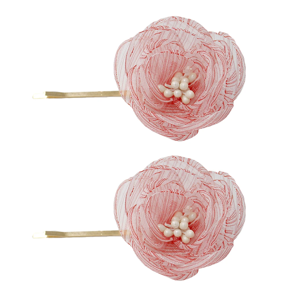 

2pcs Handmade Wedding Bride Stripe Flower Hair Pin Bride Maid Clip Side Comb
