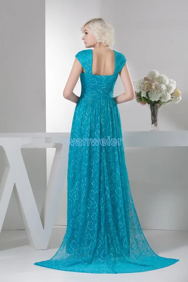 

free shipping 2018 new formal design hot sale maternity brides maid cap sleeve blue lace evening mother of the bride Dress