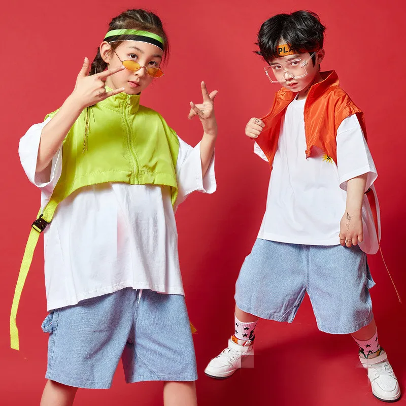 

Kids Cool Hip Hop Clothing Sweatshirt Tops Sleeveless Jacket Vest Street Outfits Pants for Boys Girls Jazz Dance Costume Clothes