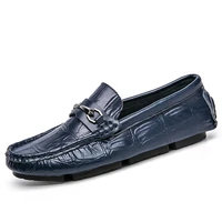 mens new crocodile pattern cowhide kidney bean shoes slip on low heel comfortable fashion casual business all match loafers