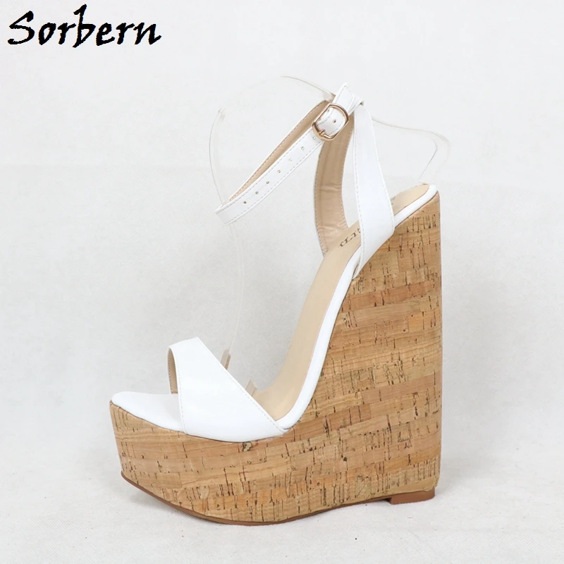 

Sorbern Custom 20Cm Heel Wedges Sandals Ankle Strap Summer Styles Platform Shoes Plus Size Multi Colors