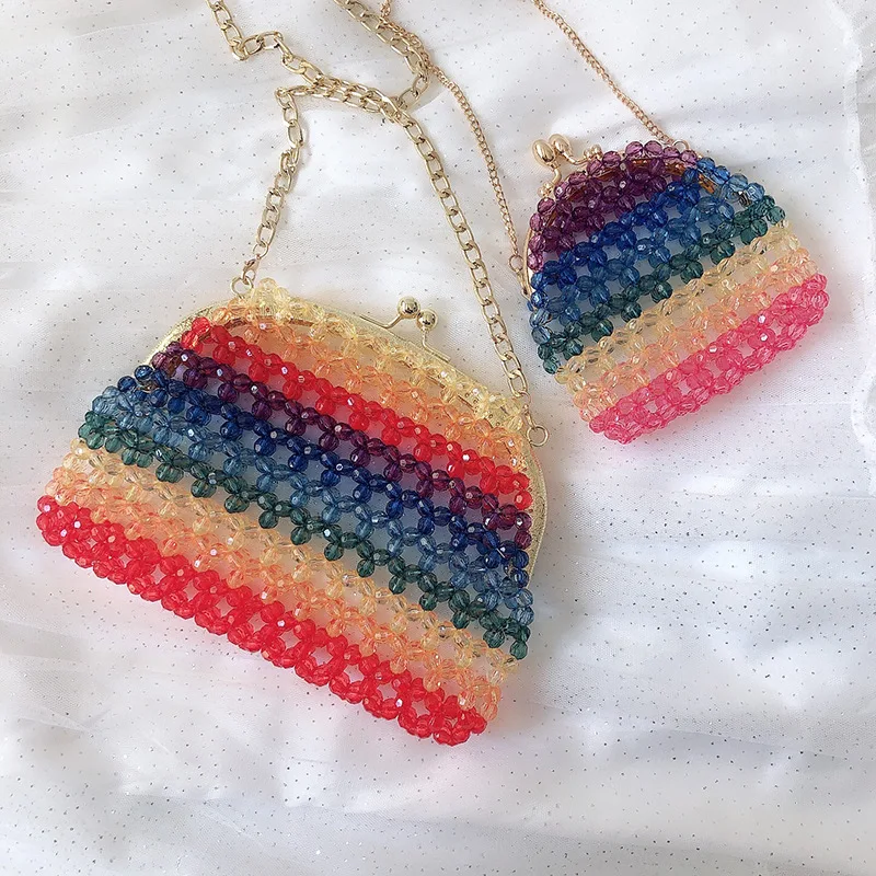 Женская прозрачная сумка с перламутровыми бусинами популярная на клипсе цветная