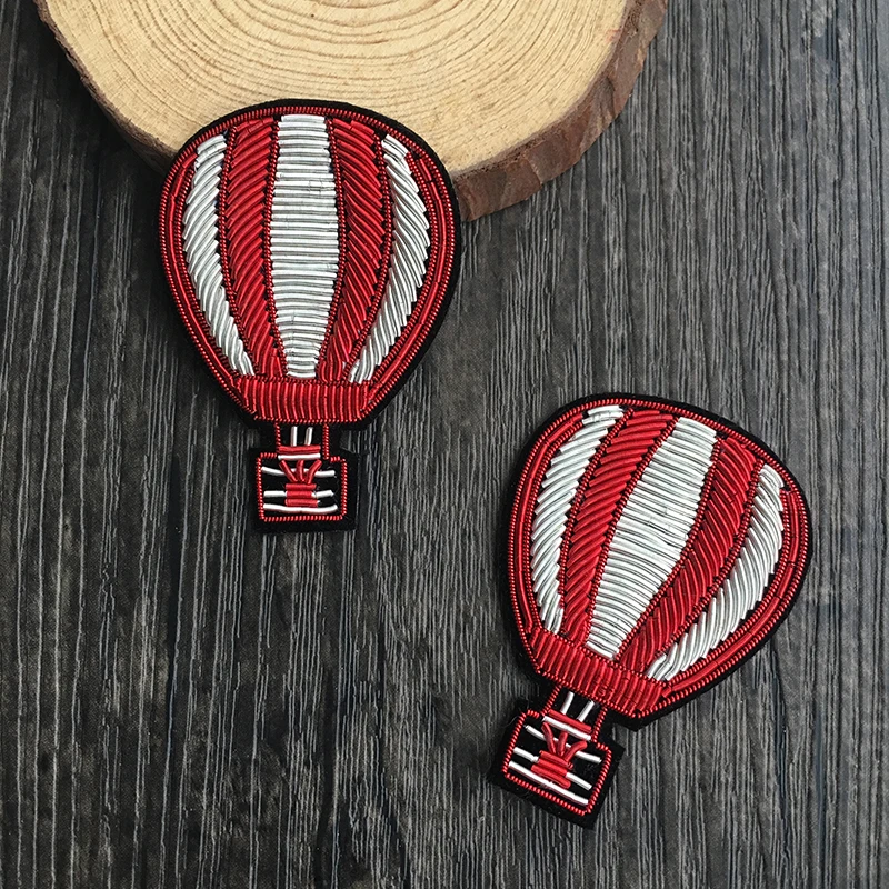 

India metallic thread silk Cannetille hand embroidery Hot Air Balloon patch Badge Brooch Pin Cloth bag Applique Sewing Accessory