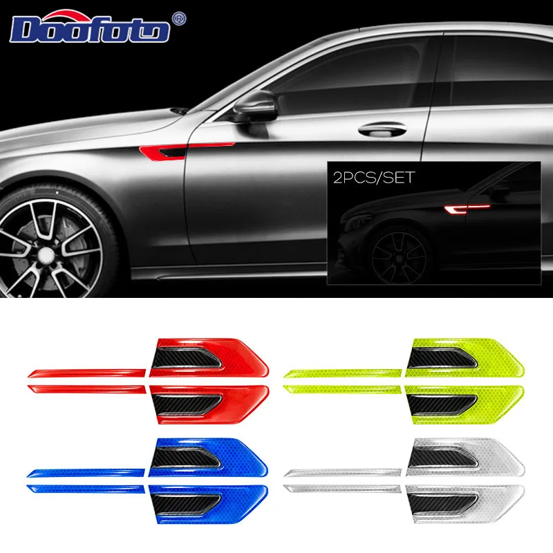 

Doofoto 2pcs 3D Car Reflective Sticker Tape Fender Leaf Board Warning Bumper Strip Safety Reflector Decoration Sticker Universal