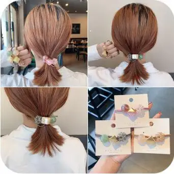 

60pcs/lot DIY Simple Multi Pearl Geometry Hair Band Square Balls Double-deck Rubber Band Hair Styling Tools Accessories HA1340