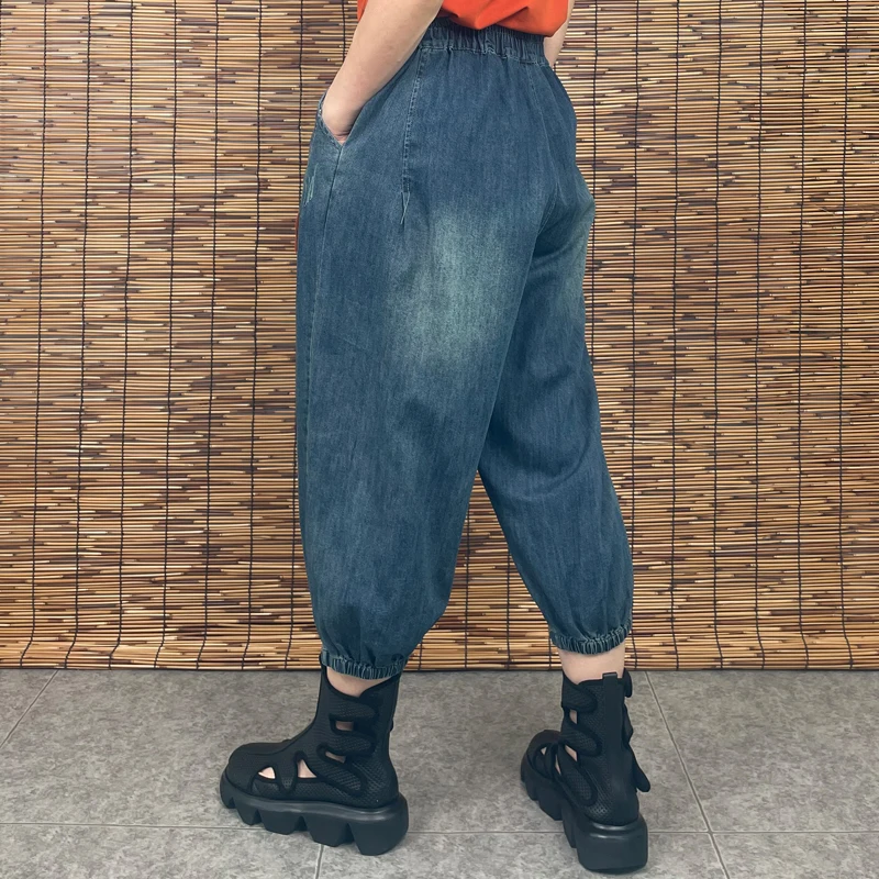 

2021 spring new plus size casual trend pocket jeans bloomers baggy pants women's pants