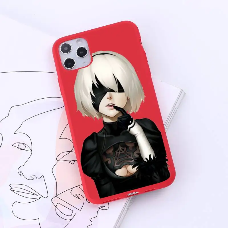 

Anime Nier Automata 2b Phone Case Red Candy Color for iPhone 6 7 8 11 12 s mini pro X XS XR MAX Plus