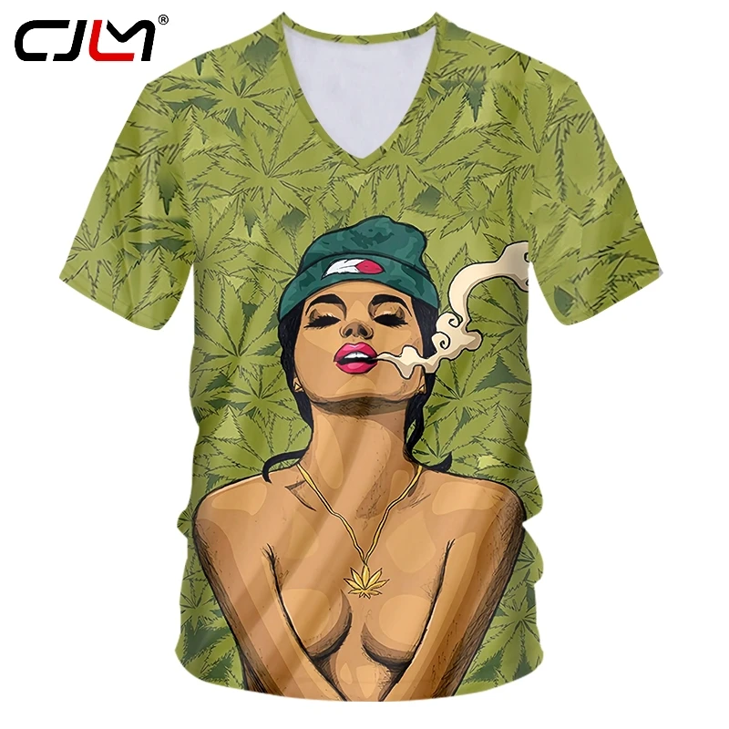 

Футболка CJLM мужская с V-образным вырезом, приталенная Повседневная рубашка с 3d принтом зеленых листьев для тренировок и фитнеса, с коротким ...