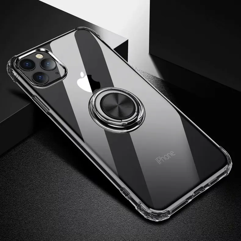 Black Чехол для Apple iphone 11 с кольцом магнитный штатив мягкий прозрачный защитный чехол для iphone 11 Pro Max iphone 11 11pro - Цвет: Black