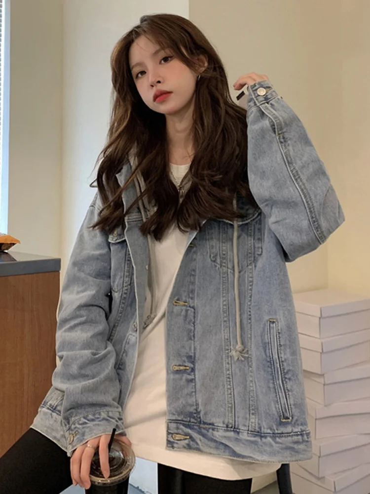 Ковбойская куртка с капюшоном женская одежда Корейская свободная Новинка 2021