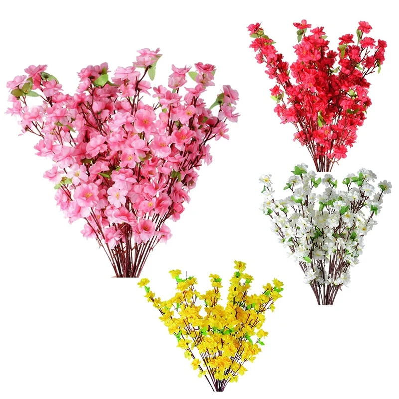 

10Pcs Flowers Peach Blossom Bouquets Faux Peach Fake Plants for Decor