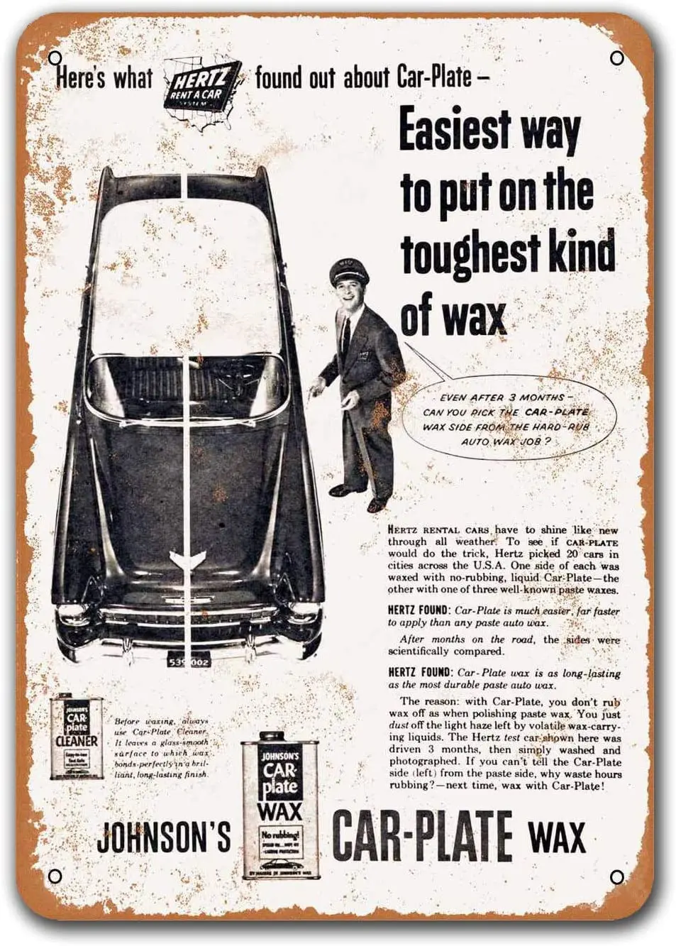 

1955 Johnson's Car-Plate Wax Car Tin Signs Vintage, Sisoso Metal Plaques Poster Garage Pub Retro Wall Decor 12 X 8 Inches