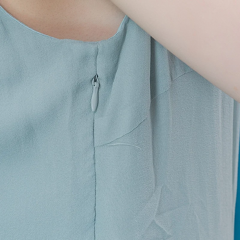 

VOA Light Green Silk Drop Collar Beaded Buckle Fresh Small Embroidered Loose Waist Side Zip AJ112 Chinese Style Cheongsam Dress