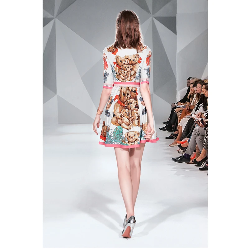 Новое летнее женское Повседневное платье на пуговицах с принтом медведя мини