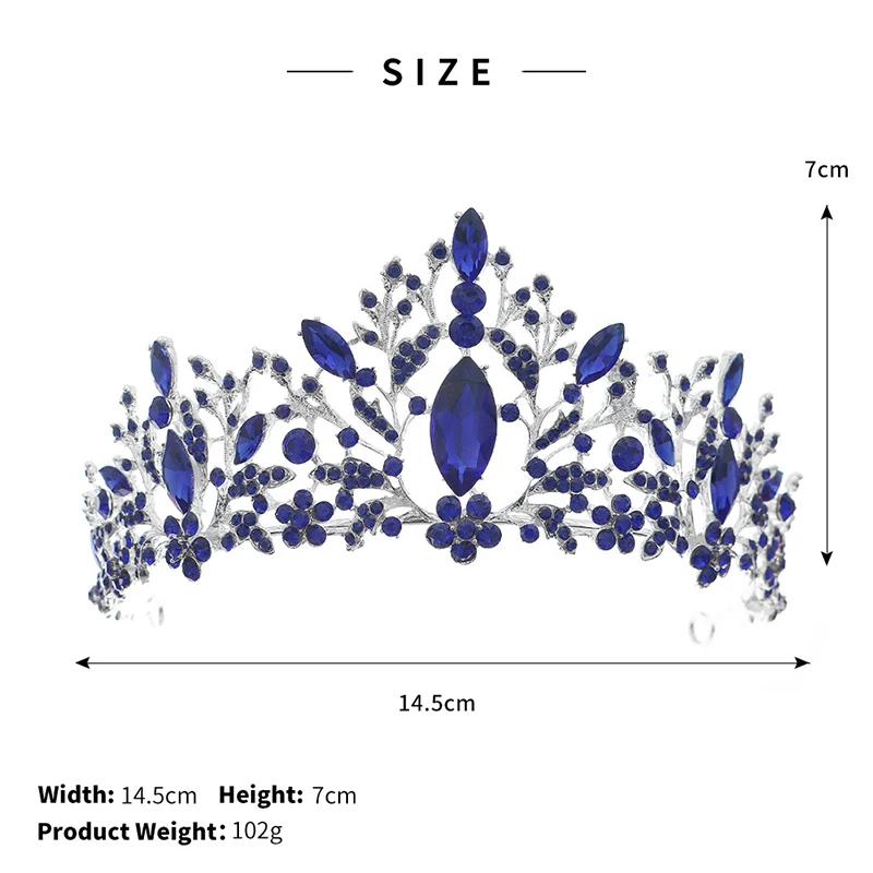 QYY голубого кристалла в виде короны серебро Цвет диадемы и свадебные украшения