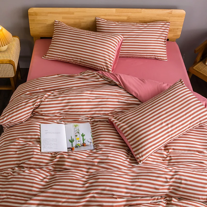 

red plaid bedding set button decorate duvet cover japan style bed linen duvet cover pillowcase bed sheets set