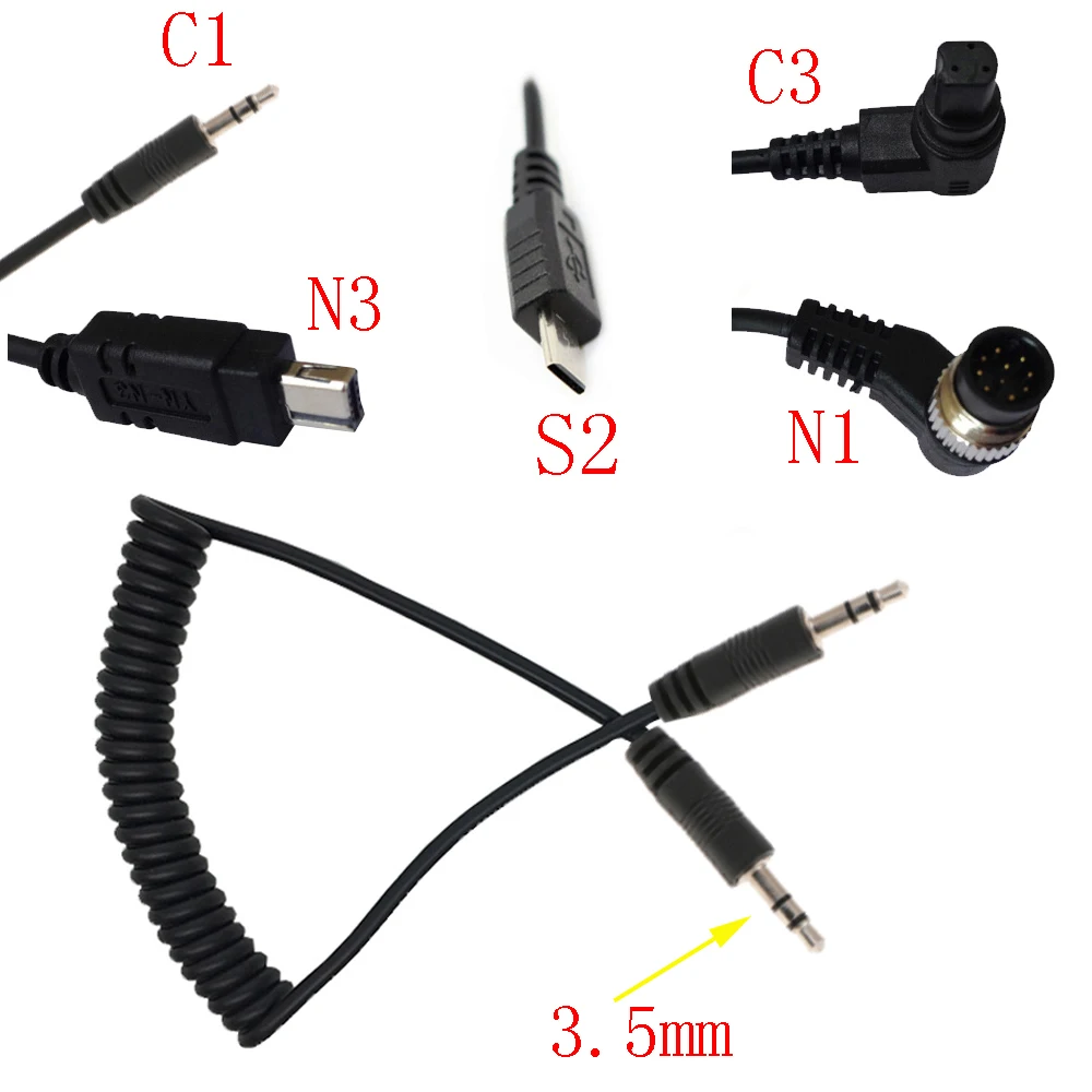 

50pcs/lot 3.5mm Remote Shutter Release Cable Connecting Cord C1 C3 N1 N3 S2 For Canon Nikon Sony Pentax