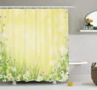 Цветочная занавеска для душа, Цветущее поле с свежей травой, мягкое весеннее бледно-желтое изображение, набор для декора ванной комнаты с крючками