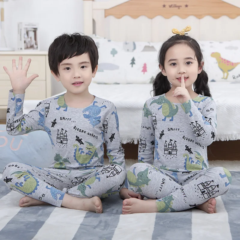 

Детские пижамные комплекты VOGUEON, хлопковая одежда для сна для мальчиков, осенняя пижама для девочек, пижама с длинным рукавом, топ + штаны, 2 ш...