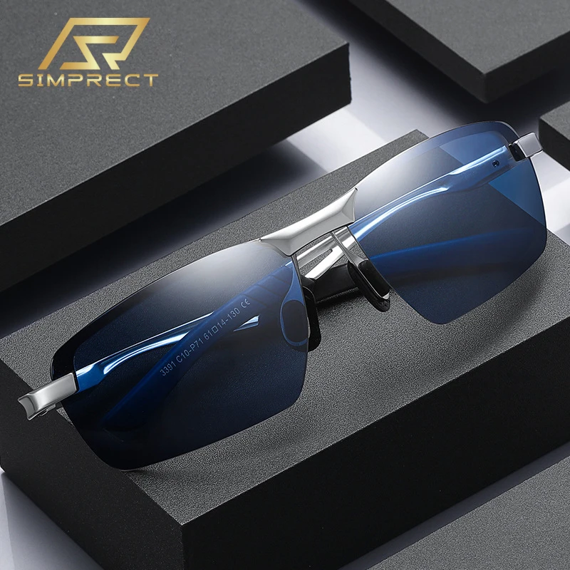 SIMPRECT Polarized Sunglasses Men 2022 UV400 High Quality Luxury Brand Aluminium Magnesium Fashion Vintage Rectangle Sun Glasses