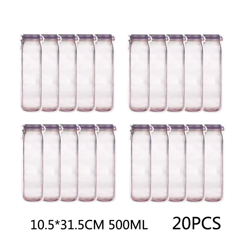 L-500ML 20PCS 20 шт./компл. многоразовые Пластик Еда снэк-сумка для хранения Портативный стеклянная банка с завинчивающейся крышкой сумки с застежкой-молнией уплотнение Еда Saver сумки сэндвич-мешок с молнией яркого цвета - Цвет: L-500ML 20PCS