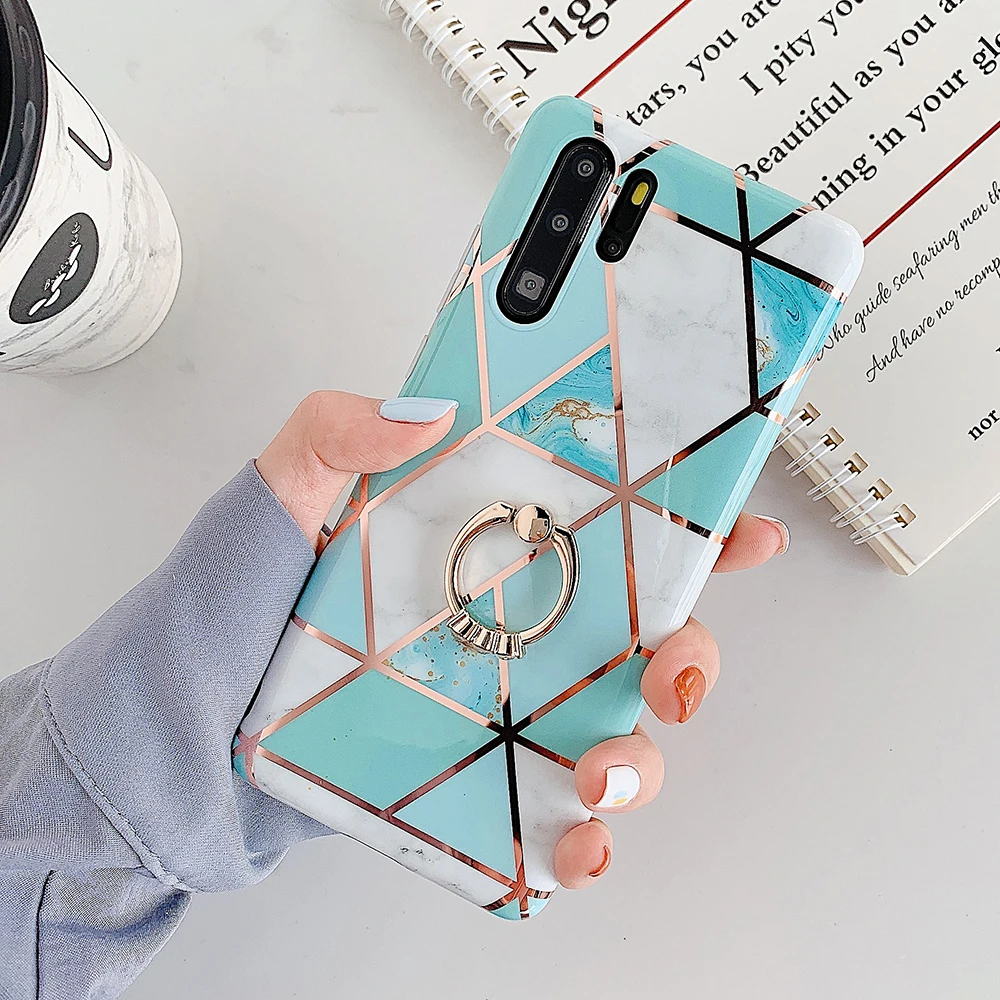 h SUYACS гальванический геометрический мраморный чехол для телефона для huawei P20 P30 Pro mate 30 20 Lite кольцо подставка мягкий IMD чехол для телефона - Цвет: h