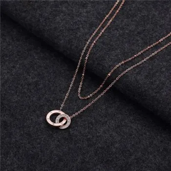 

Fashion Products Versatile Titanium Steel Diamond Necklace Double Ring Full Diamond Girls Short Clavicle Chain N391