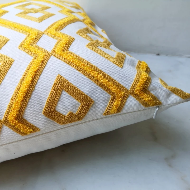 yellow cushion cover cute diamond geometric embroidery pillow case with for sofa bed simple home decorative 45x45cm sofa bed free global shipping